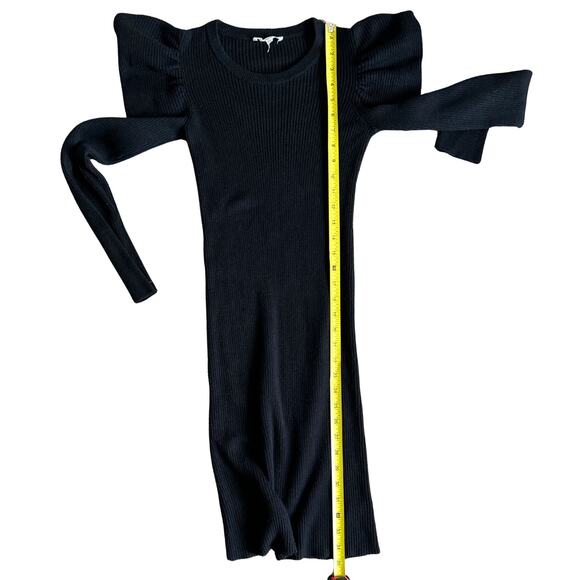 Splendid Ribbed Sweater Dress with Puff Shoulder Sleeves – Black, Size Small - Picture 5 of 5